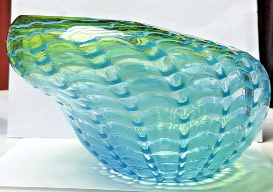 Dale Tiffany Waterfront Hand Blown Art Glass Green Blue Favrille Vase Bowl