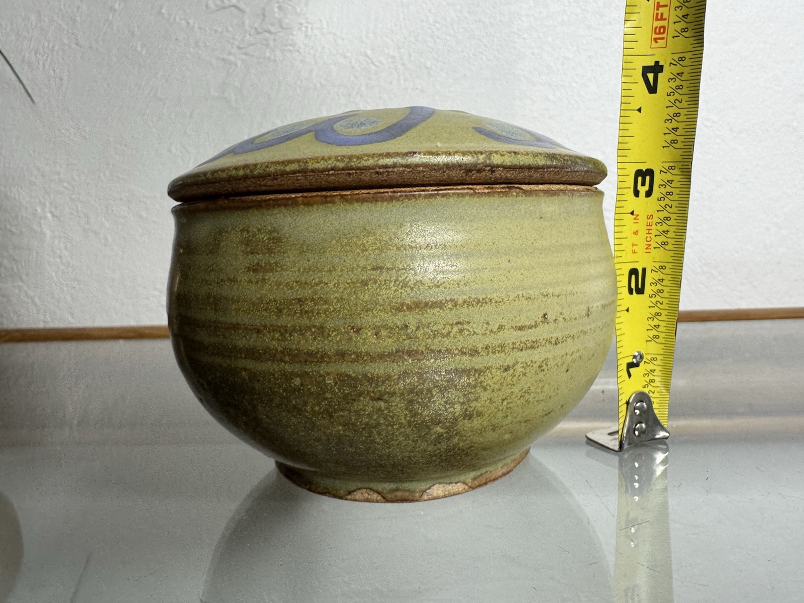 Frances Senska Lidded Bowl Studio Trinket MCM Green Blue Pottery Bozeman Montana