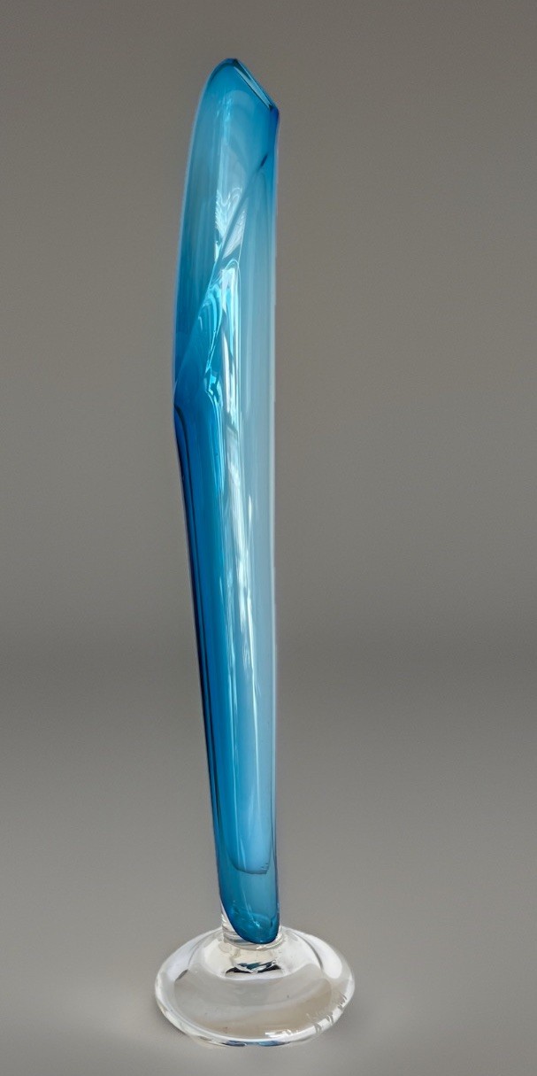 Vintage Fine Finé 2001 Signed Studio Art Glass Swung Bud Vase Blue Aqua 17”H