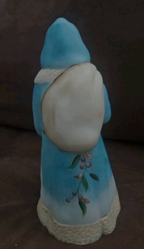 Fenton Art Glass Blue, White Gold Accents Christmas Santa Claus