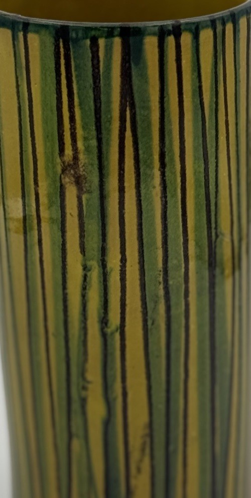 Vintage Mid-Century Italian Yellow Green Multi Color Striped Cylinder Vase ITALY