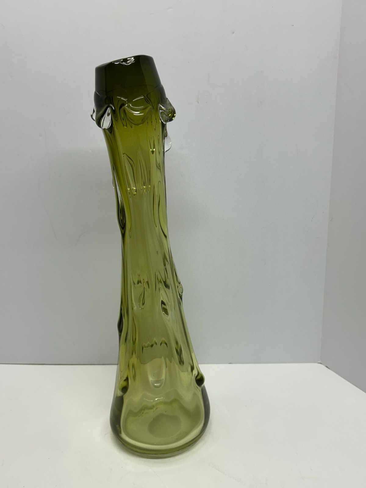 Vintage 17″ MCM Murano Green blown Glass Vase Seguso Art Glass 1960’s