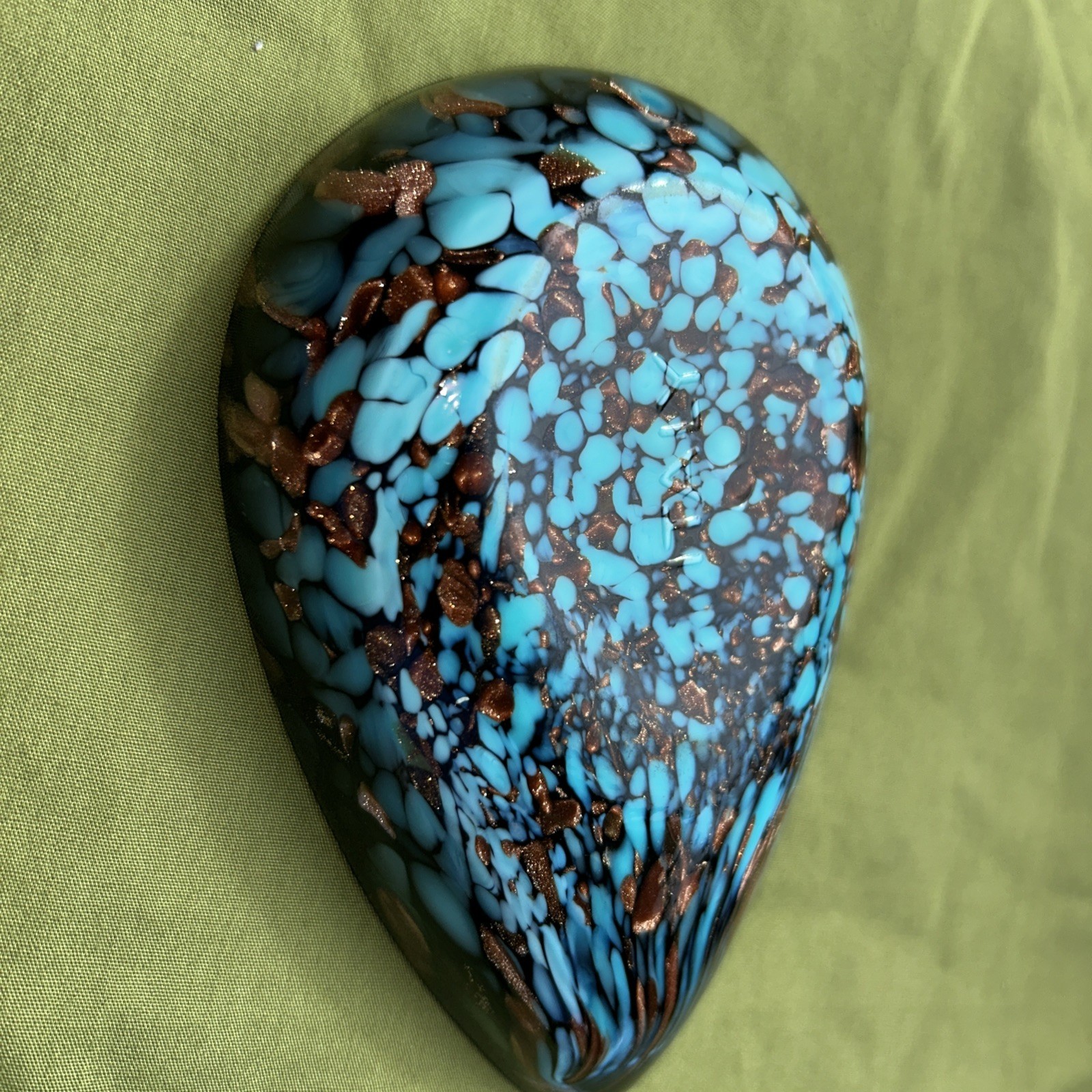 V. Nason Murano Art Glass Ashtray Turquoise Copper Aventurine Italy