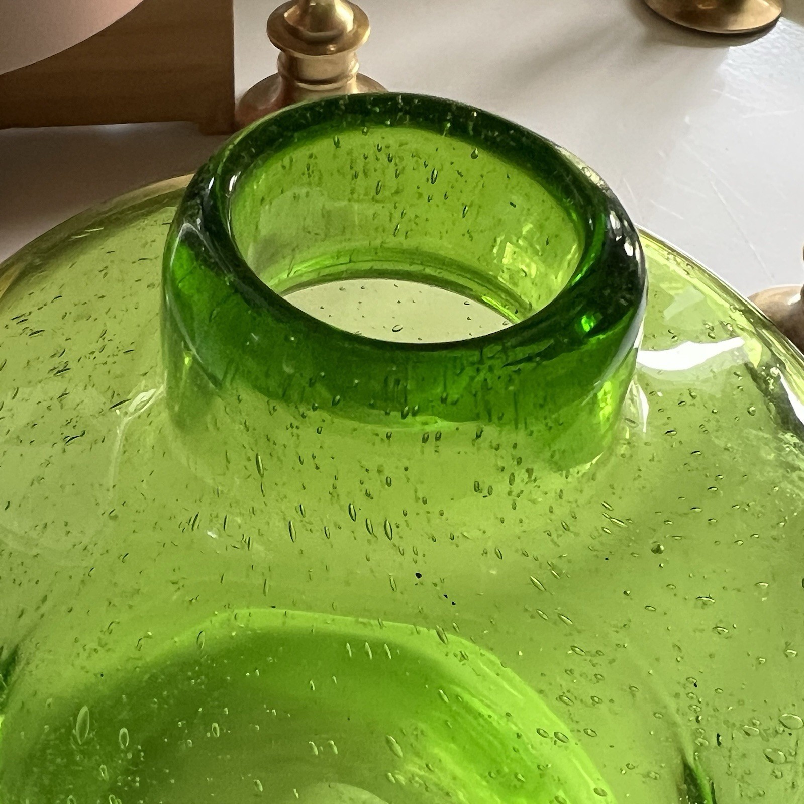Vintage Hand Blown Bullicante Mid Century Green Art Glass Vase Likely Holmegaard