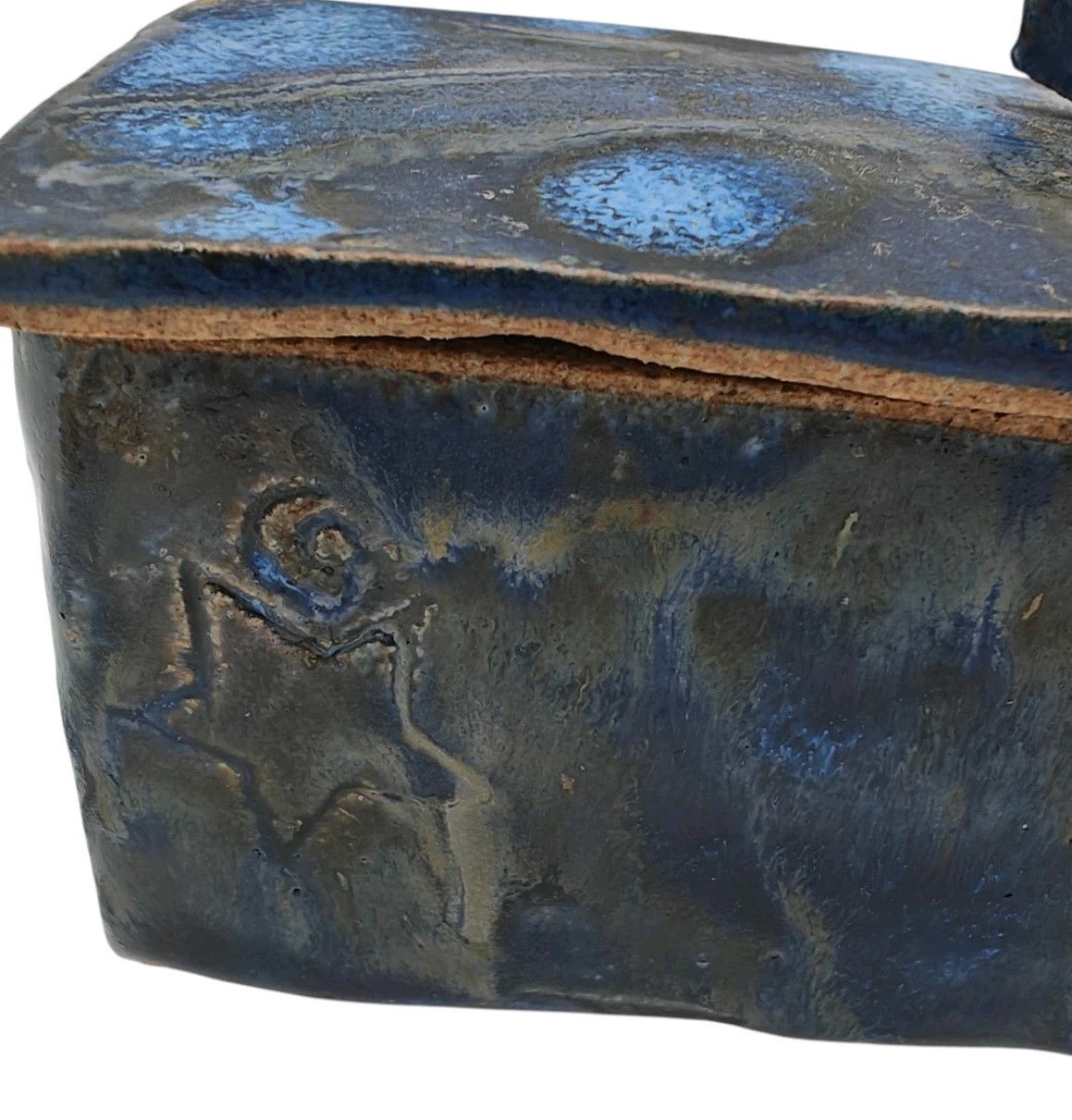 Studio Art Pottery Lidded Trinket Box Cobalt Blue Stars Signed
