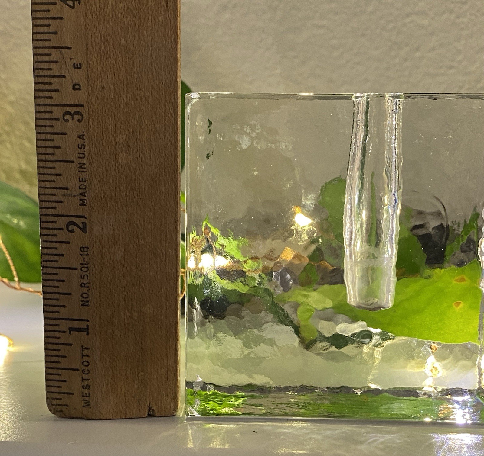 Modernist Glass Ice Cube Block Flower Bud Vase Clear Textured West Germany 3”