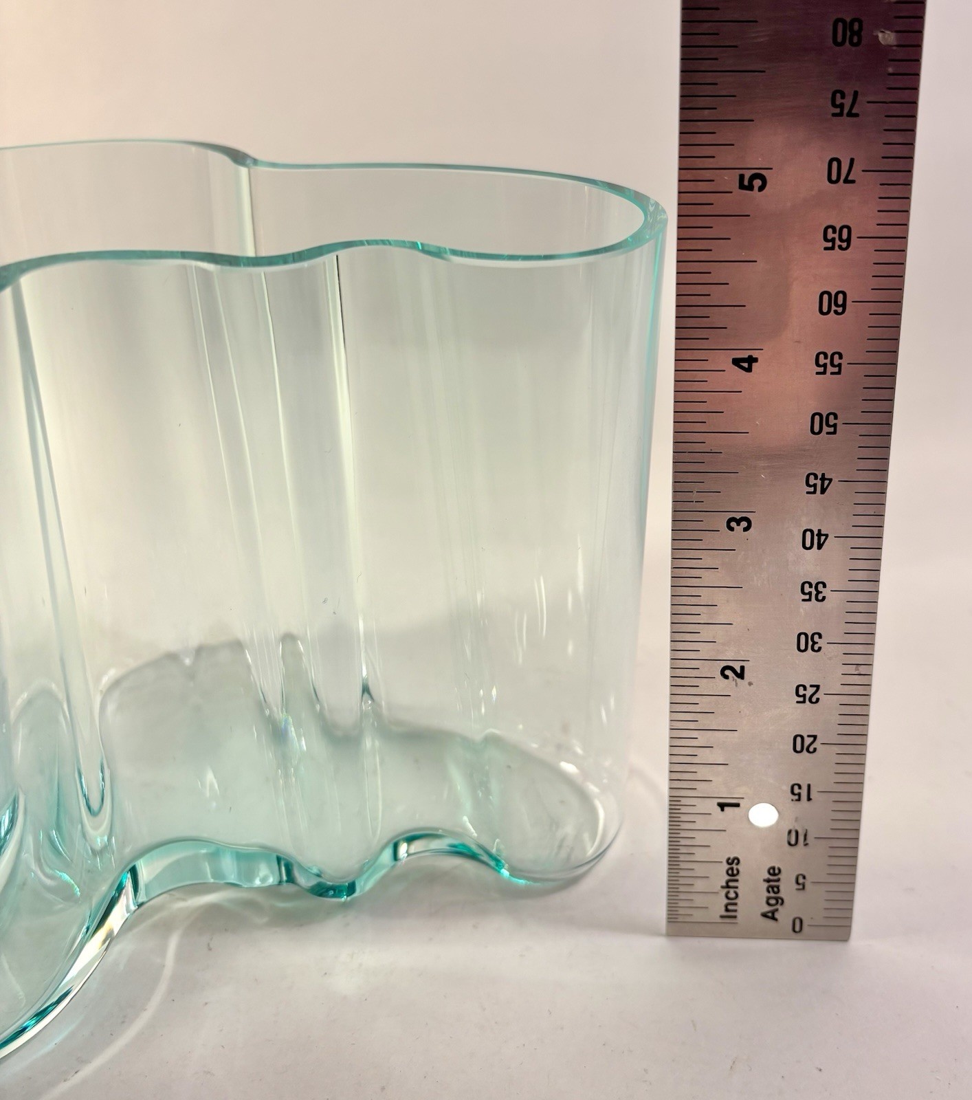 Alvar Aalto Savoy Vase 4.75″ Tall Clear Aqua Glass Made in Finland by Iittala