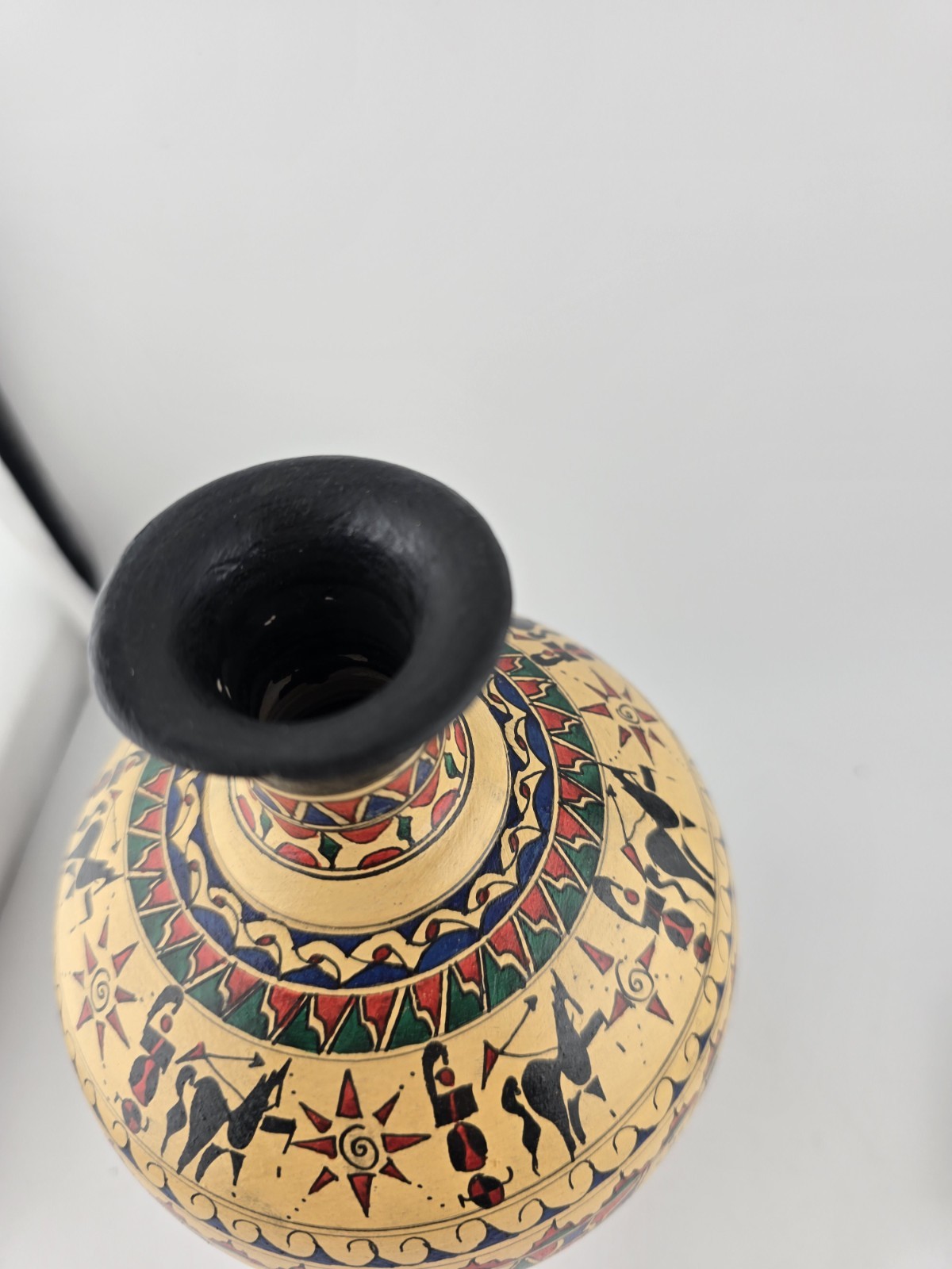 Vintage Greek Pottery Handpainted Multicolor Vase 7″ H