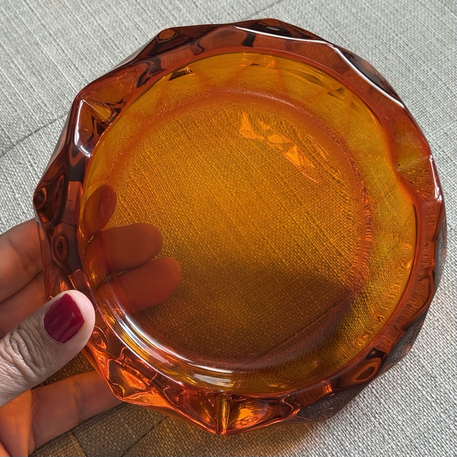 VTG Viking Glass Diamond Point Ashtray 6.5” In Persimmon Orange – MCM Art Glass