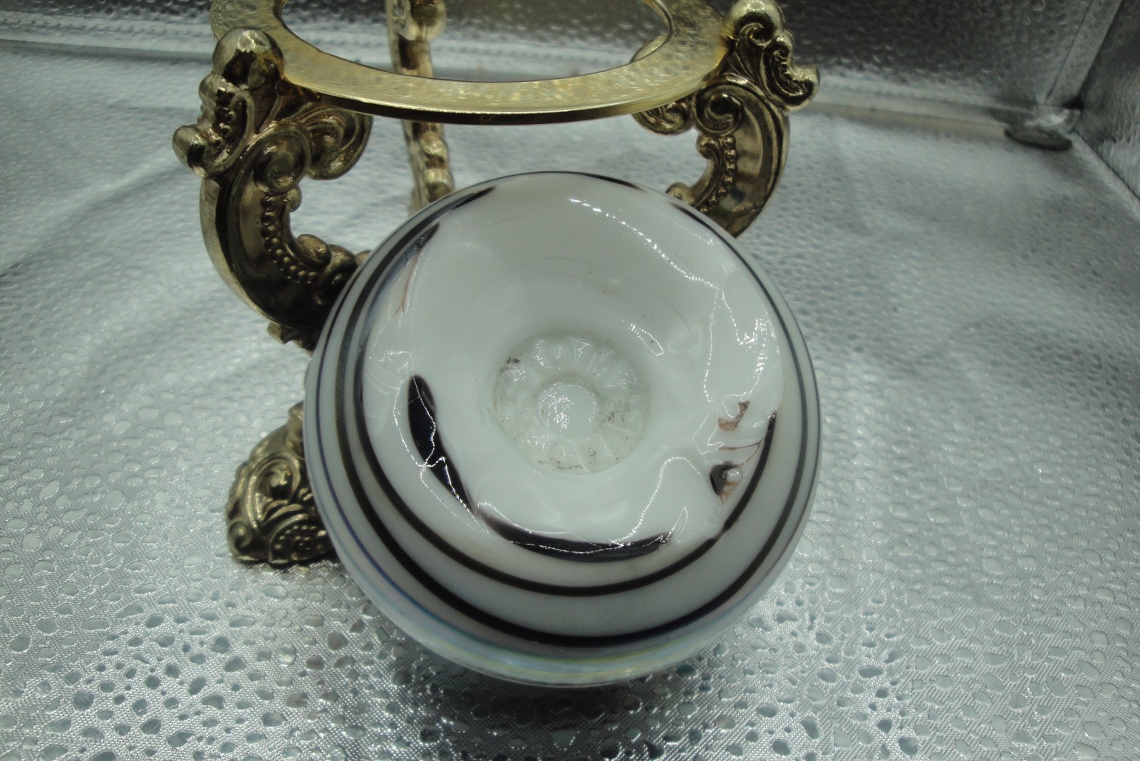 TOM St Clair Clambroth Style Art Glass Paperweight Opalescent Swirl 3″ w/Stand