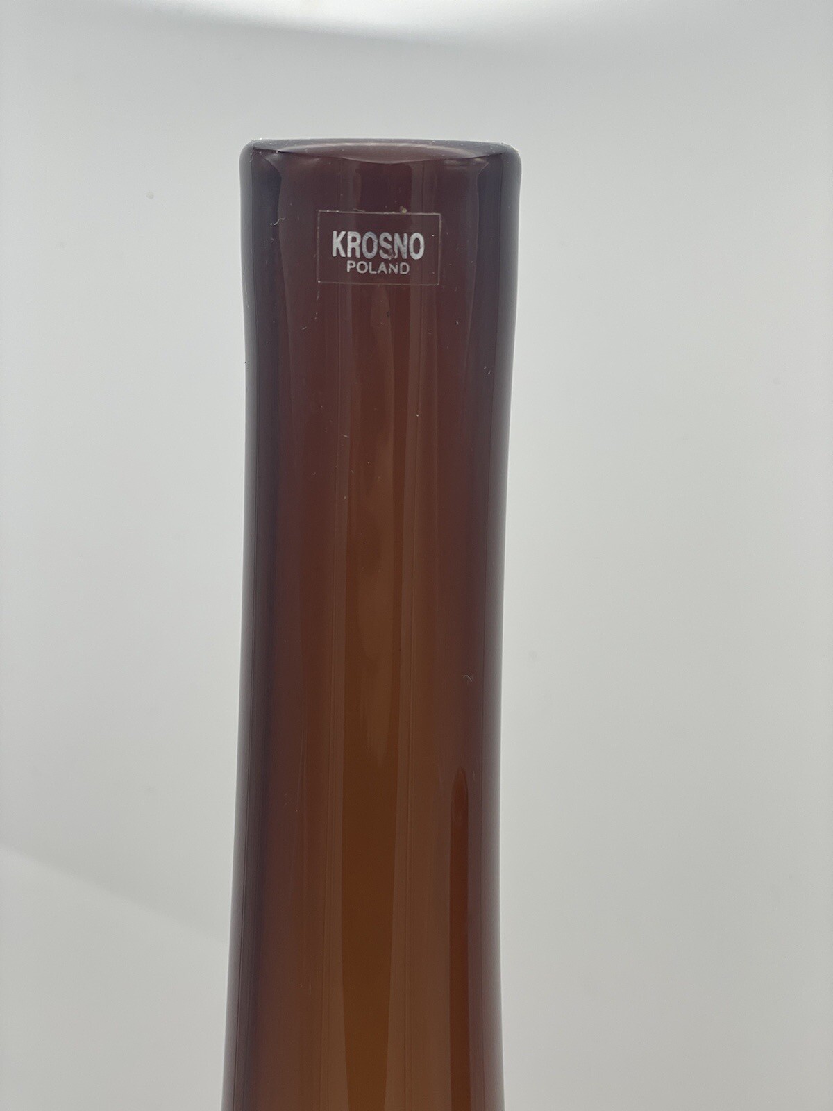 Krosno Poland Art Glass Vases 15.75” & 12” Tall -Amber Brown -Original Sticker