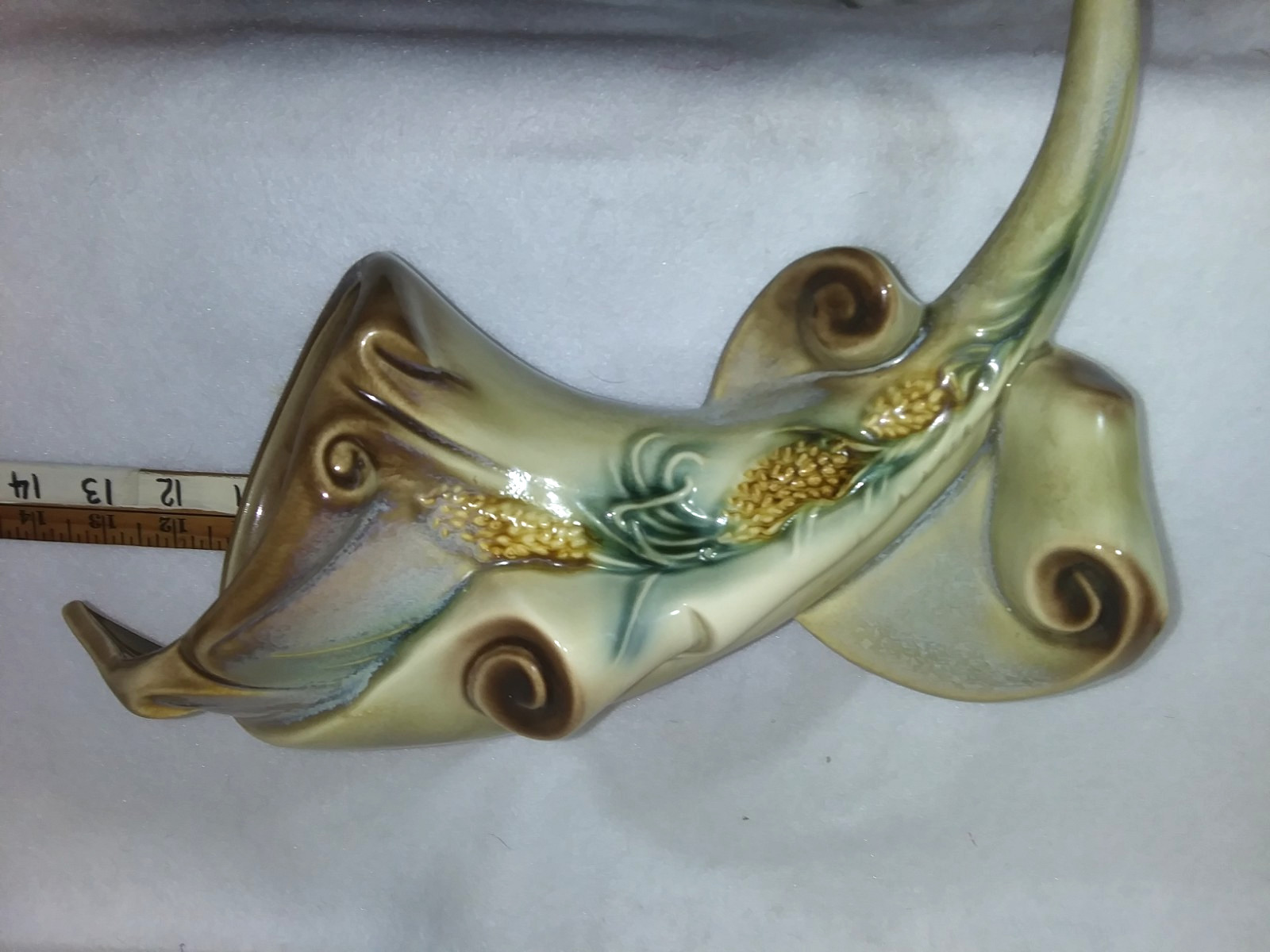 Hull Pottery Vase Parchment and Pine Cornucopia USA Vase 13 inches Vtg