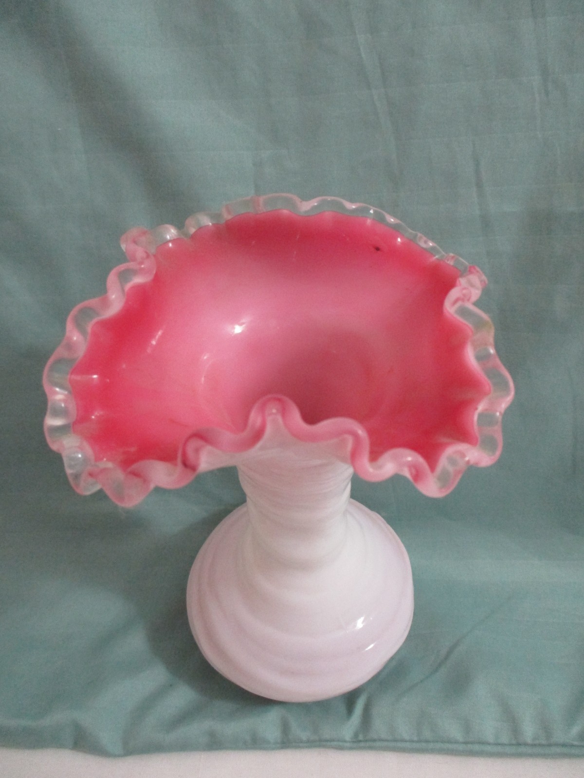 Vintage white and pink ruffled edge 7 1/2″ vase