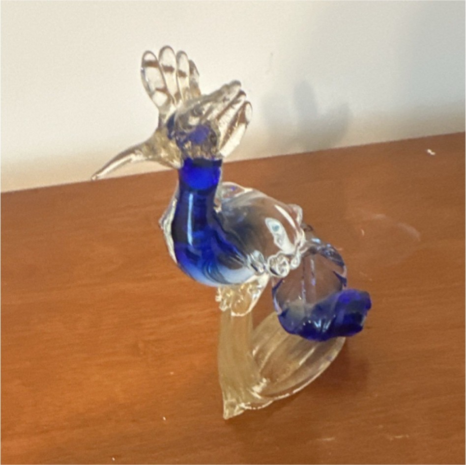 Hand Blown Art Glass Bird Figurine Blue Clear Gold Decorative Glossy Finish