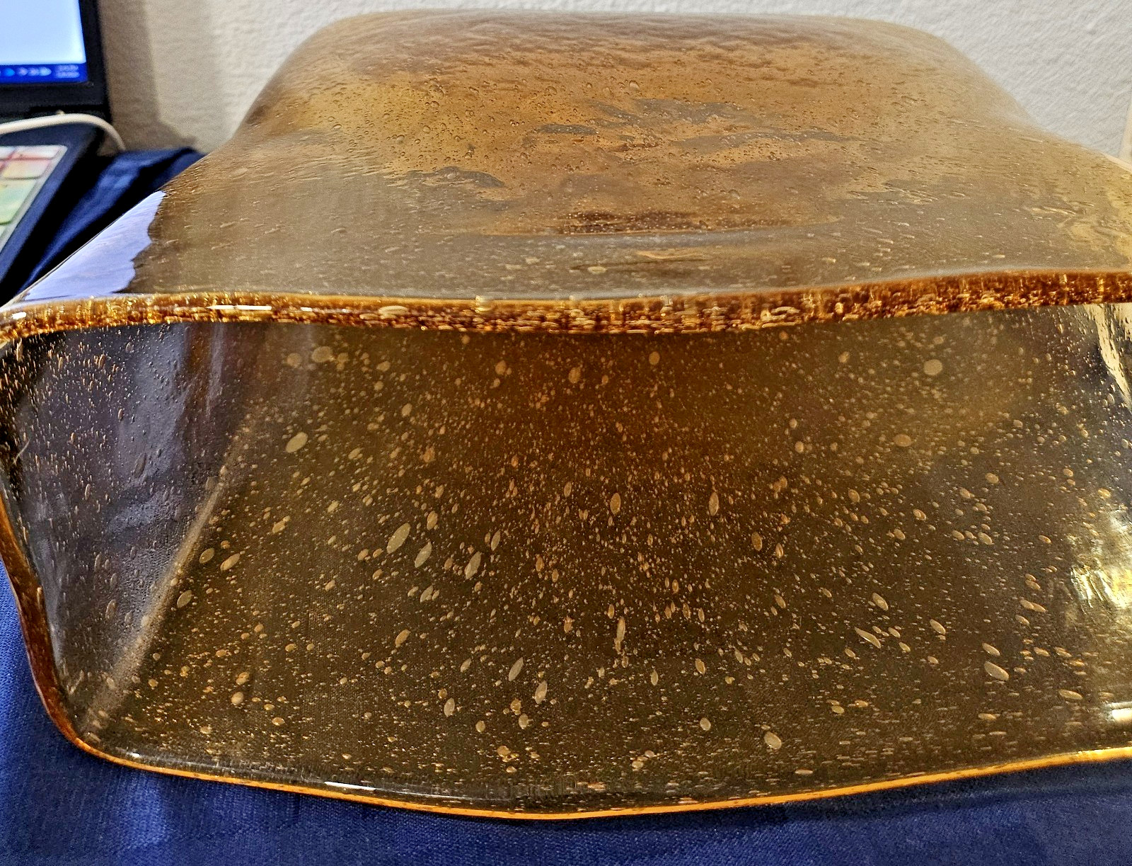 Hand Blown Amber Seeded Bubble Glass Magazine Holder Postmodern Memphis Decor