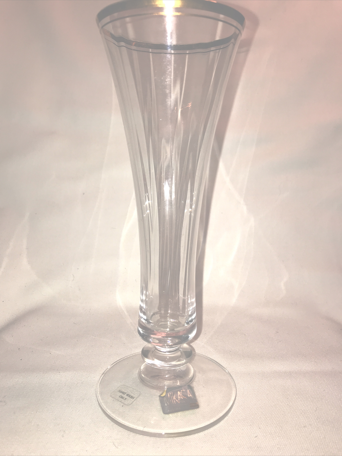 Mikasa Clear With Gold Rim Bud Vase 9” No Damage Original Box See Photos