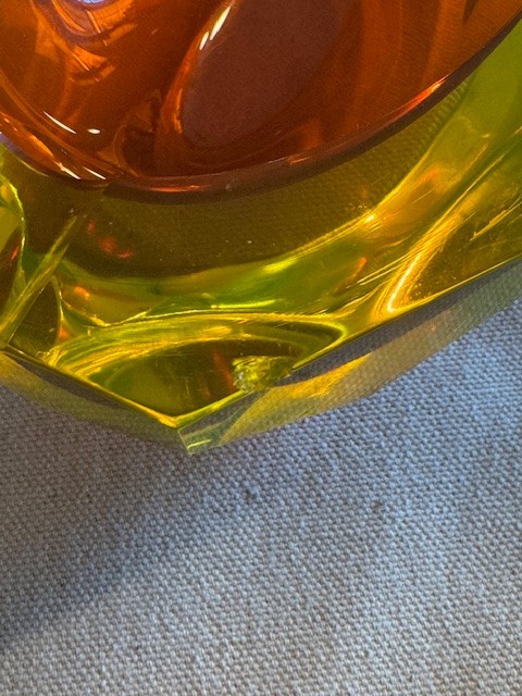 Vintage Murano Sommerso Art Glass Sunflower Faceted Glowing Beauty Dish Ashtray