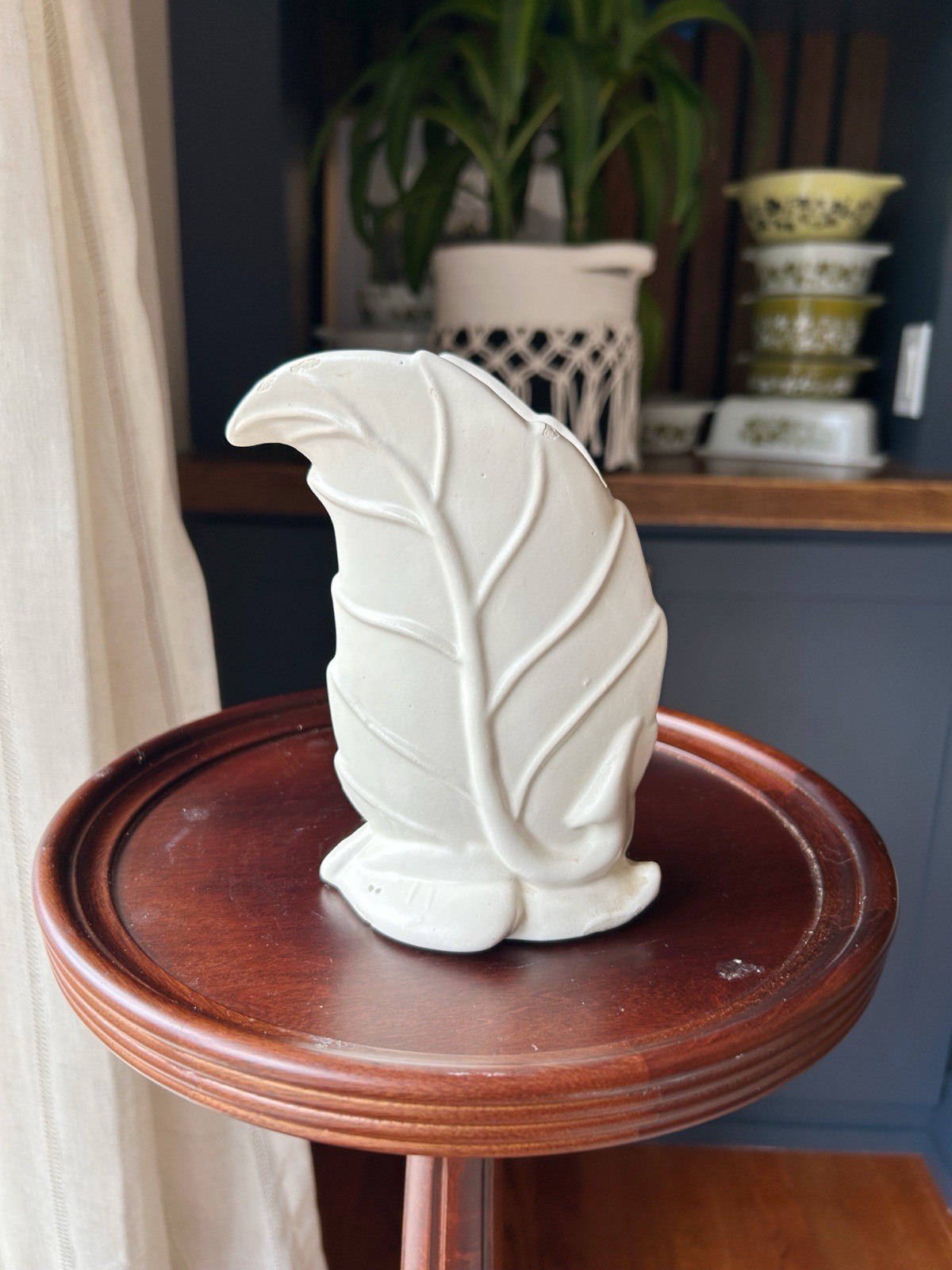 Royal Haeger Leaf Vase Matte White Glaze Mid Century Modern Pottery Small Chips*
