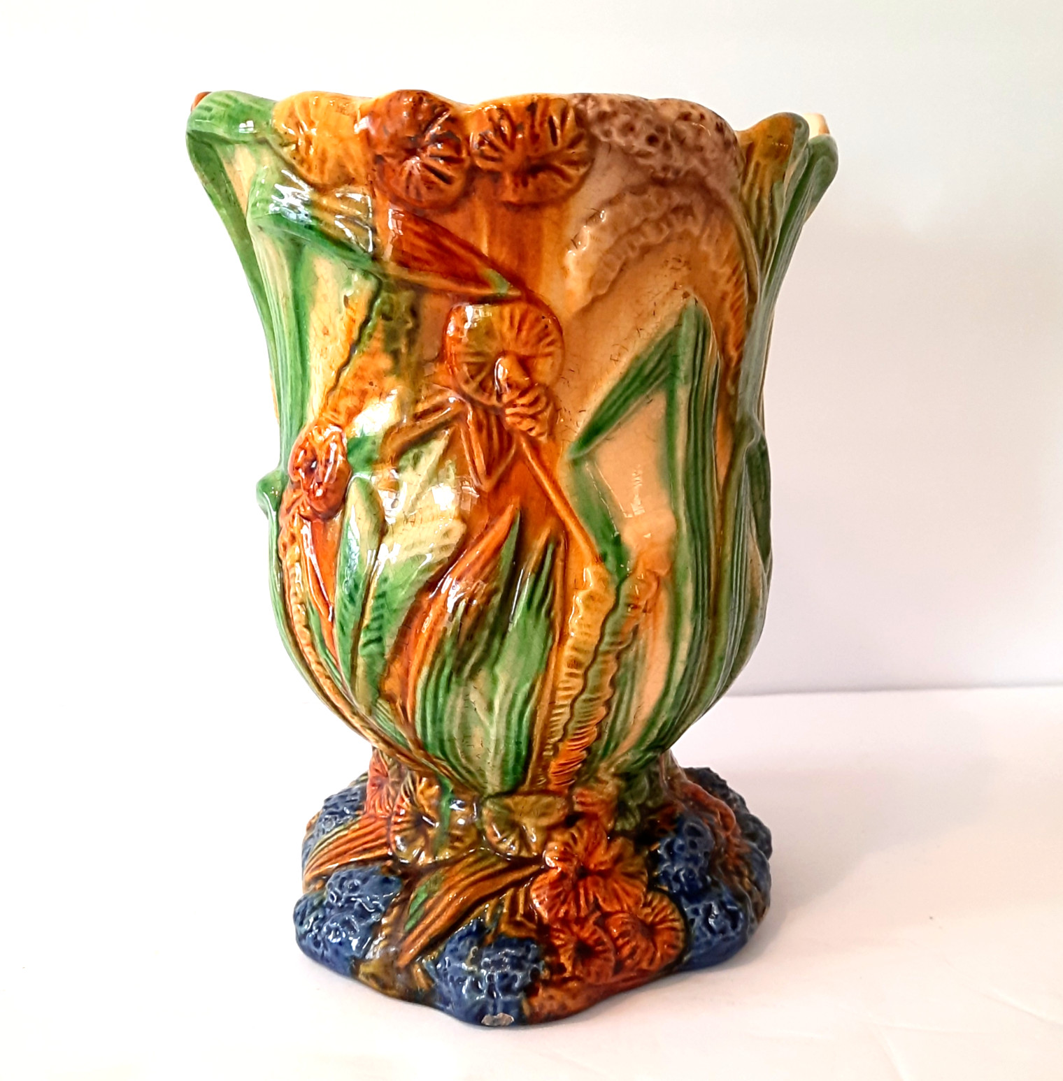 Art Nouveau Style VASE Drip Glaze Ceramic Cottage Boho GrannyCore Vivid Seascape
