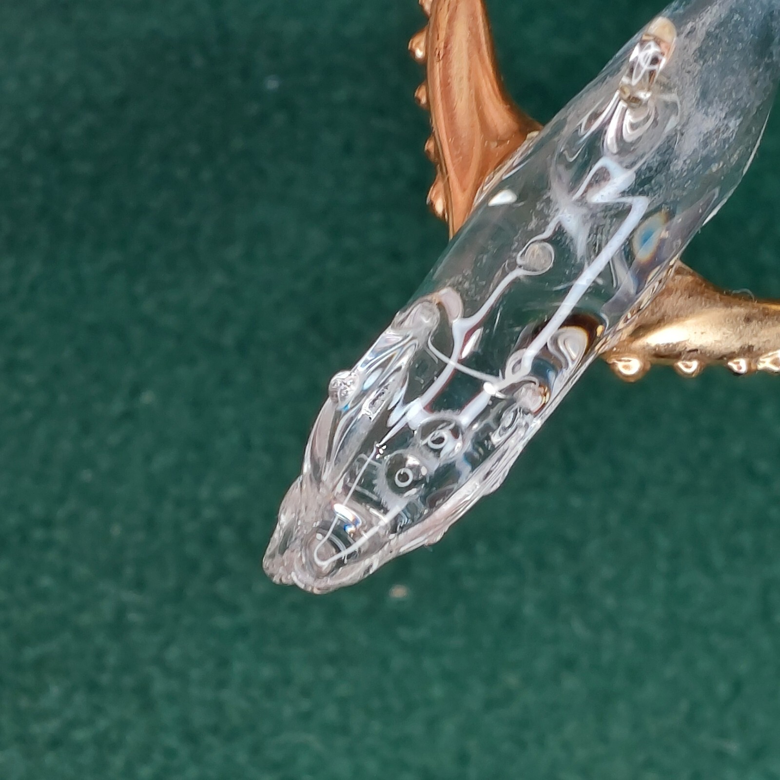 Vintage Glass Whale Figurine 4 inches long Clear with gold tail and flippers