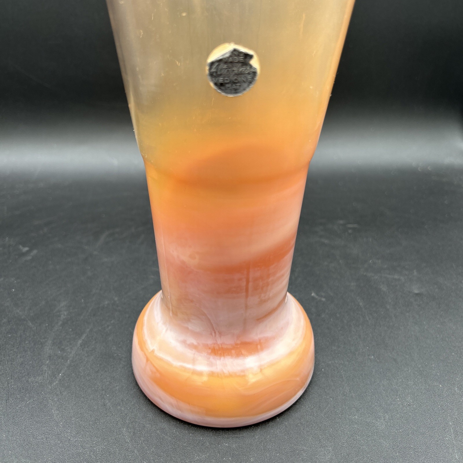 Altaglass Hand Blown Ruffled Edge Vase Peach White Opalescent Slag, Tall
