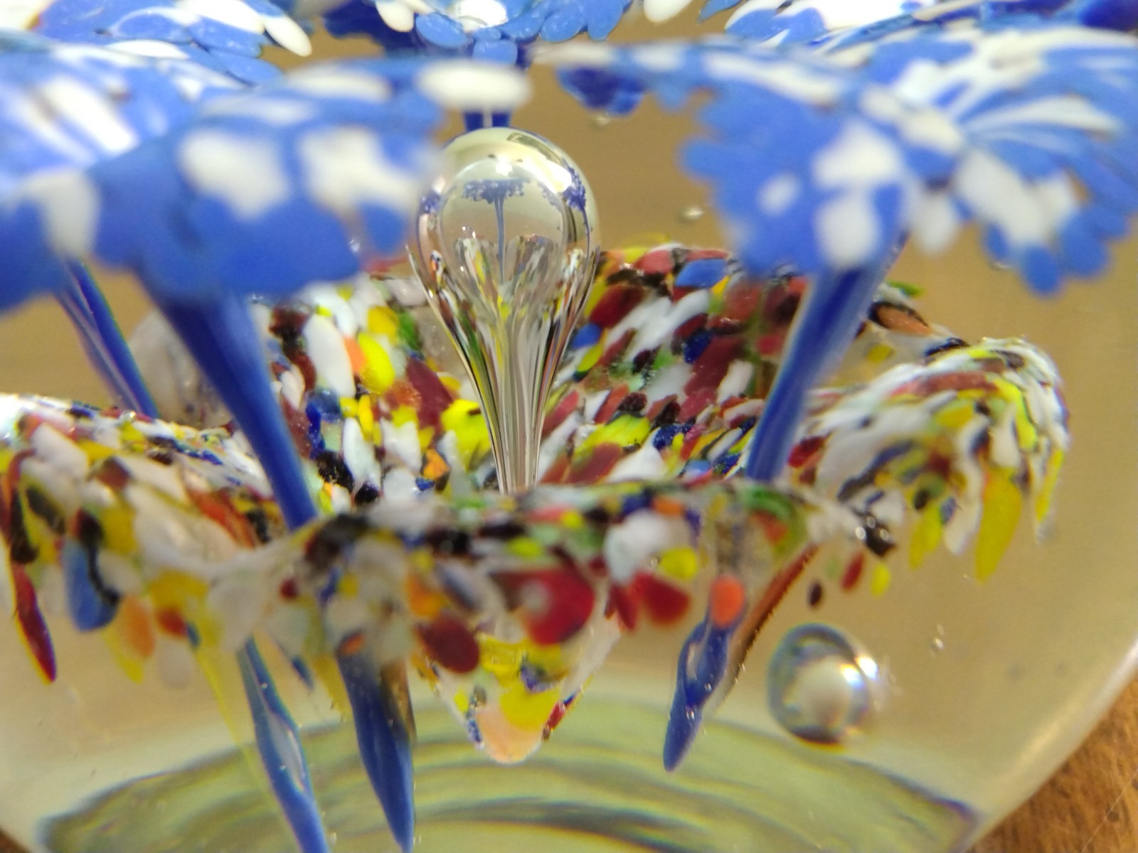 VTG Large Glass Paperweight Artisan Blue Multi-Colored Trumpet Flower Controlled