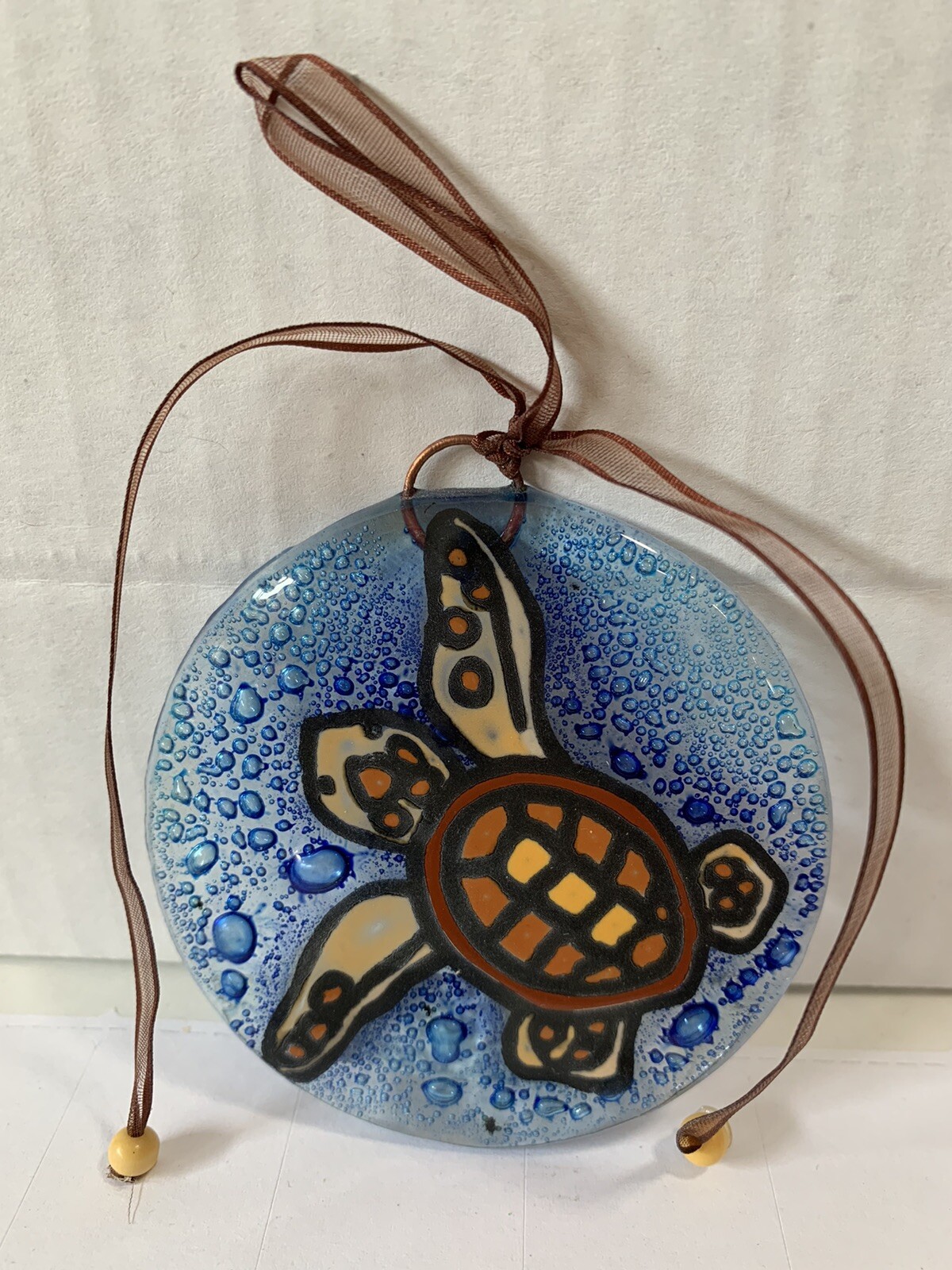 Sea Turtle Fused Art Glass Ornament Sun Catcher Handmade