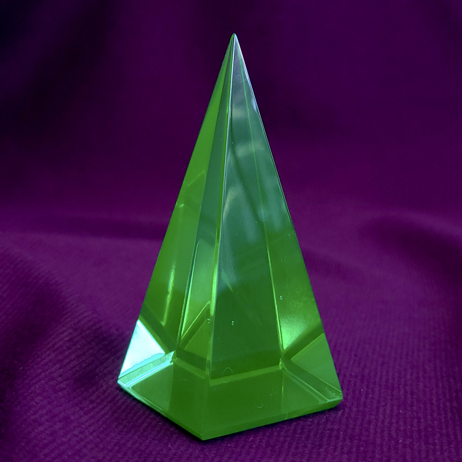 Pyramid Uranium Green Glass Art Glass Vaseline Glass Pyramid Statue