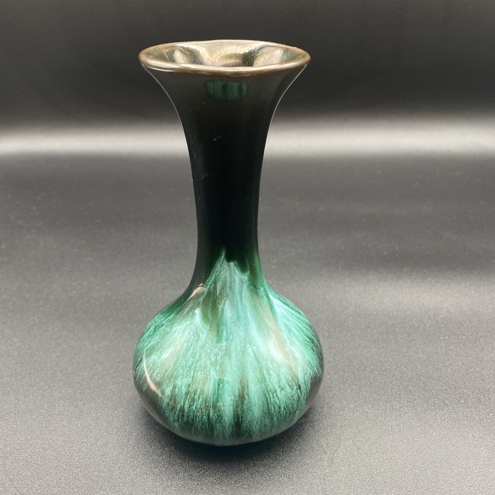 Blue Mountain Pottery Canada Art Pottery Glazed Small Bud Vase Blue/Green 5.25”