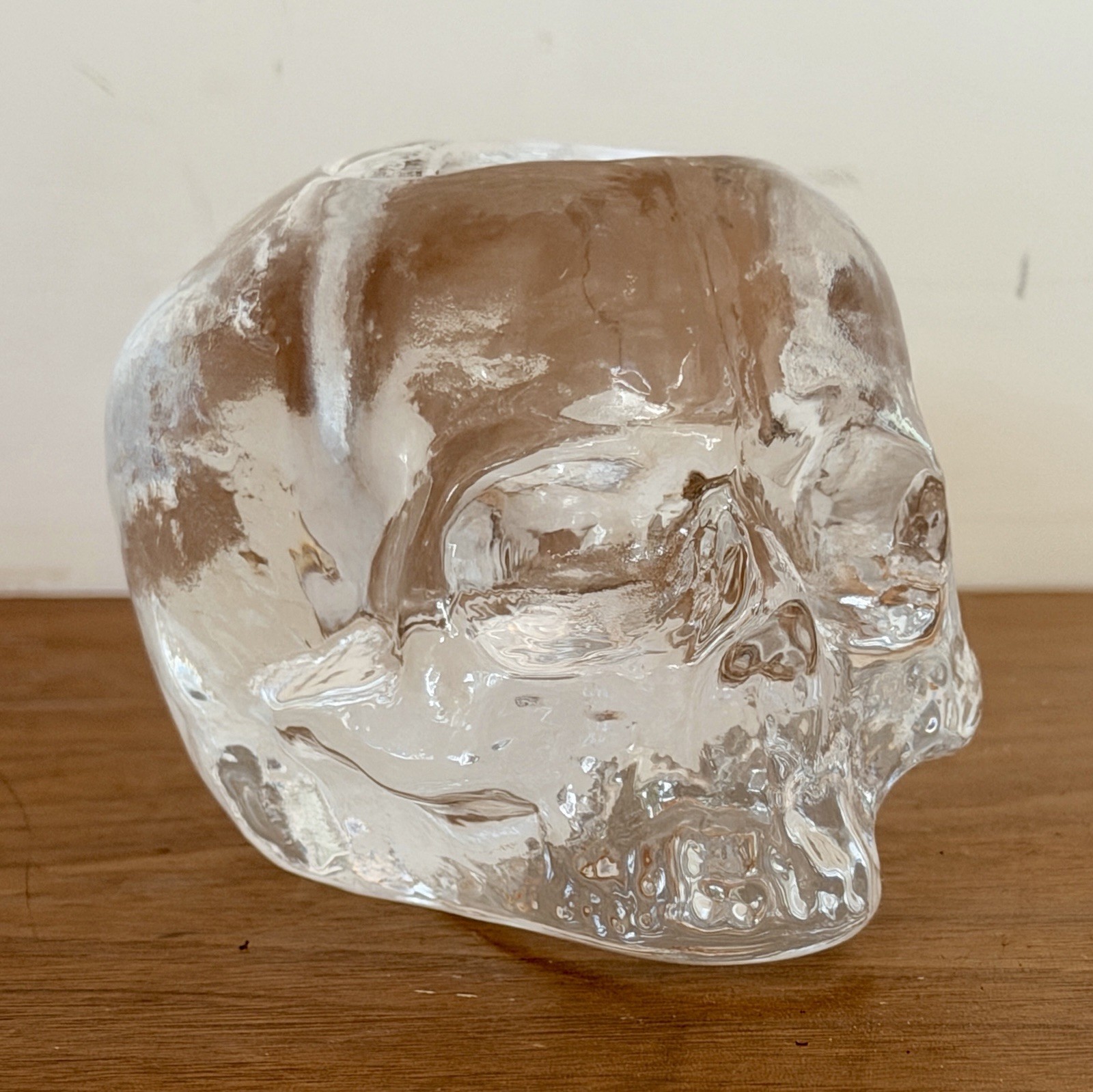 Kosta Boda Sweden Art Glass Crystal Skull Sculpture Figurine Candle Holder Vtg