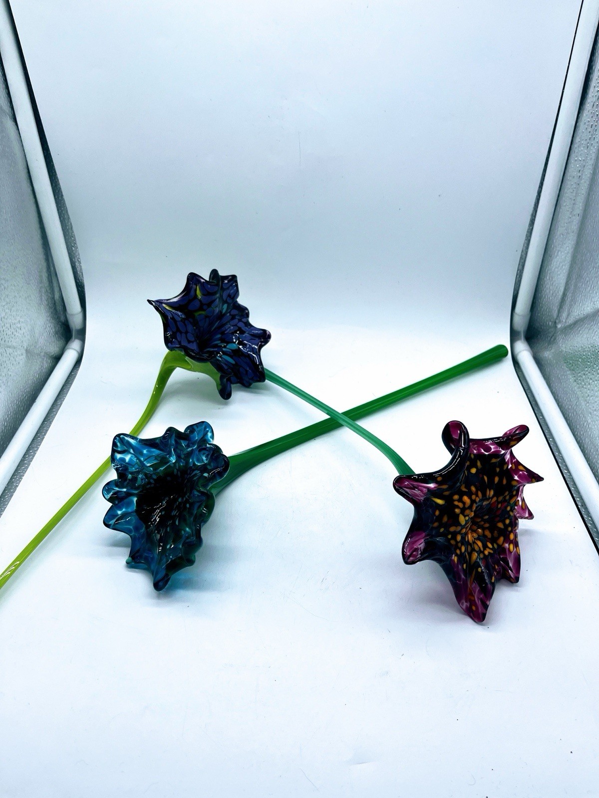 Set of 3 Art Glass Tropical Flowers