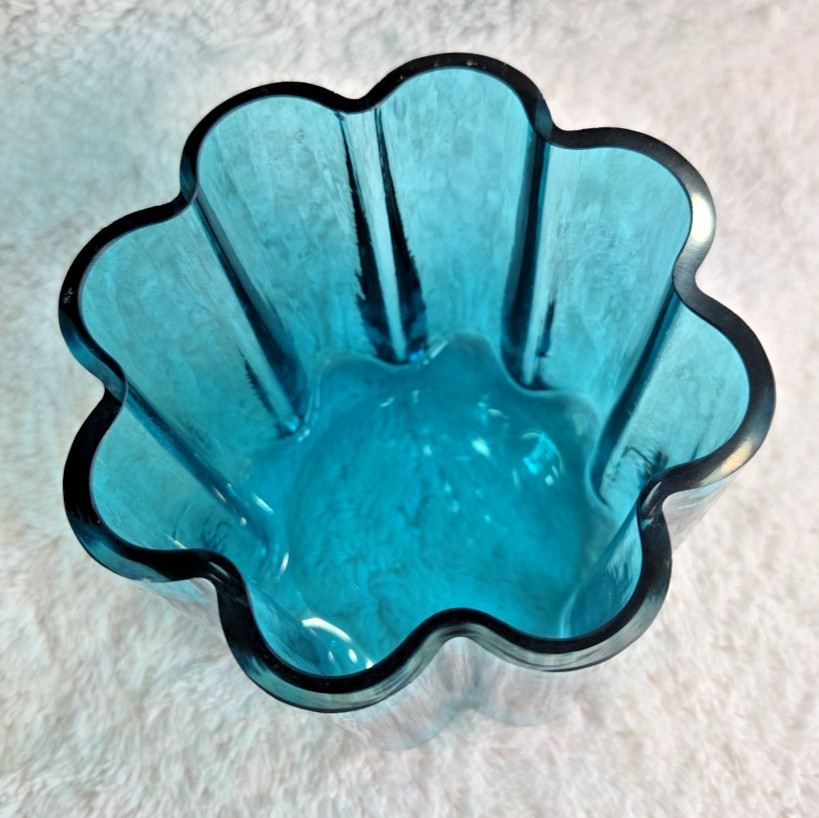 Vintage MCM Jens Quistgaard Dansk Finland Scalloped AQUA Glass Vase