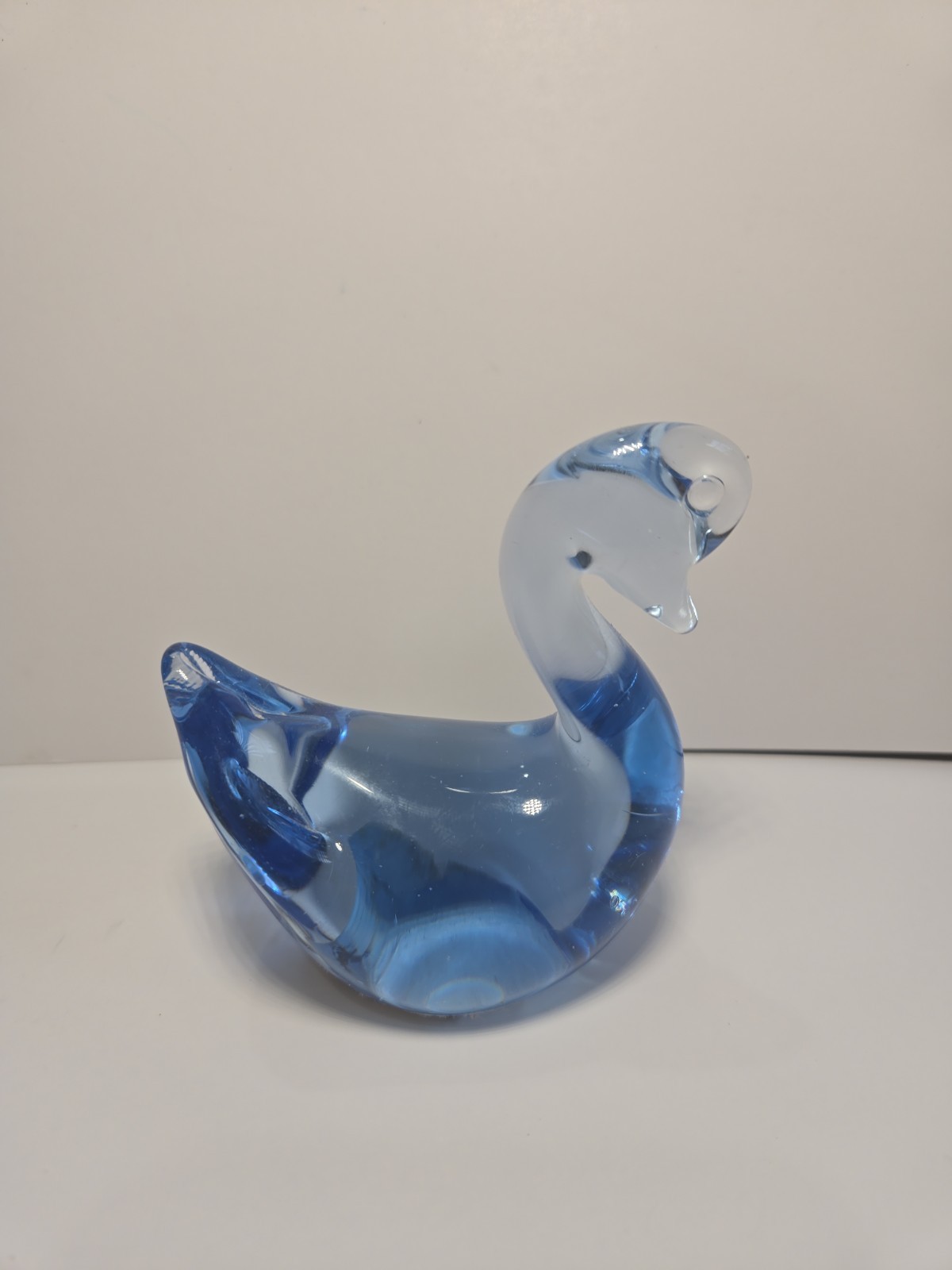 Vintage Art Glass Hand Blown Cobalt Blue Swan Duck Polished Bottom 3.5”