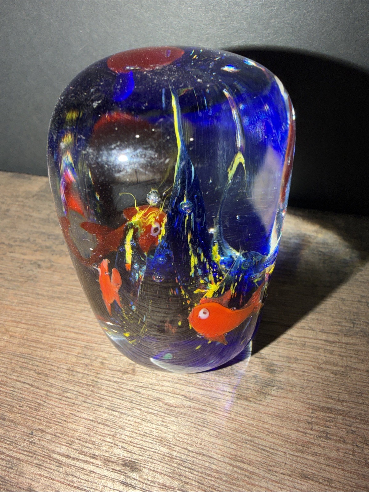 Studio Art Glass Ocean Fish & Reef Underwater Scene Paperweight