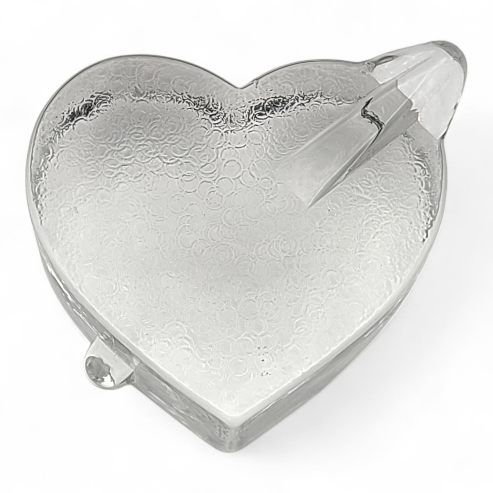 Valentine’s Day Heart w/ Arrow Art Glass Paperweight 3″ Recycled Glass Clear
