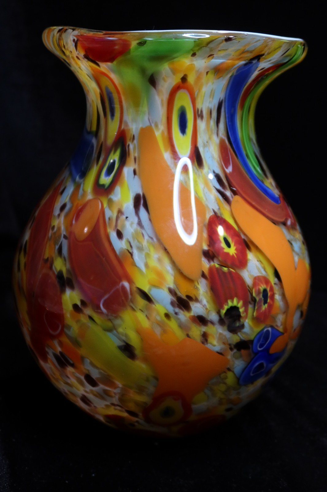 Gorgeous Millefiori Murano Italian Hand Blown Art Glass Heavy Vase 8 5/8″ Tall