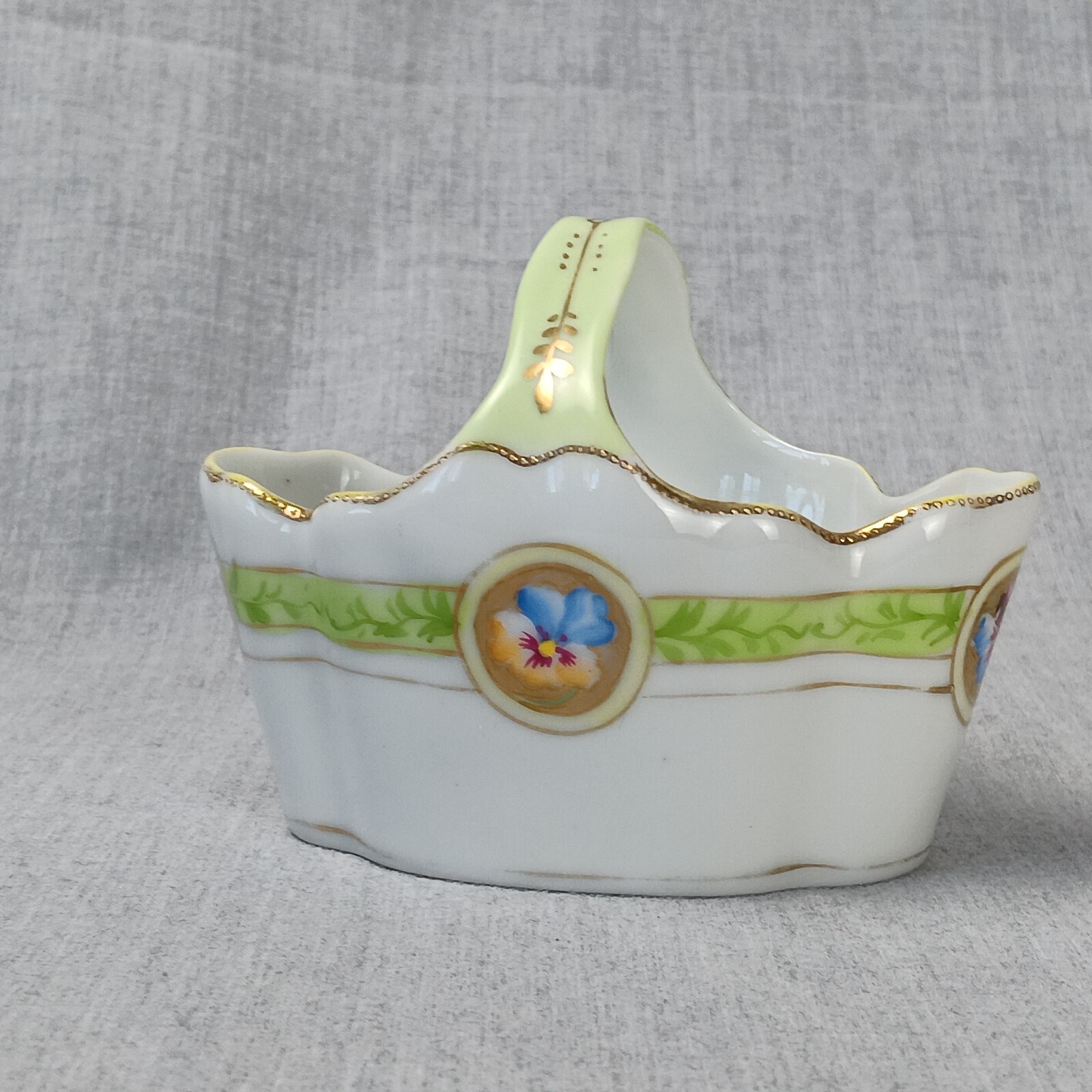 Nippon Hand Painted Basket Bowl Decorative Fine Bone China Collectible Display