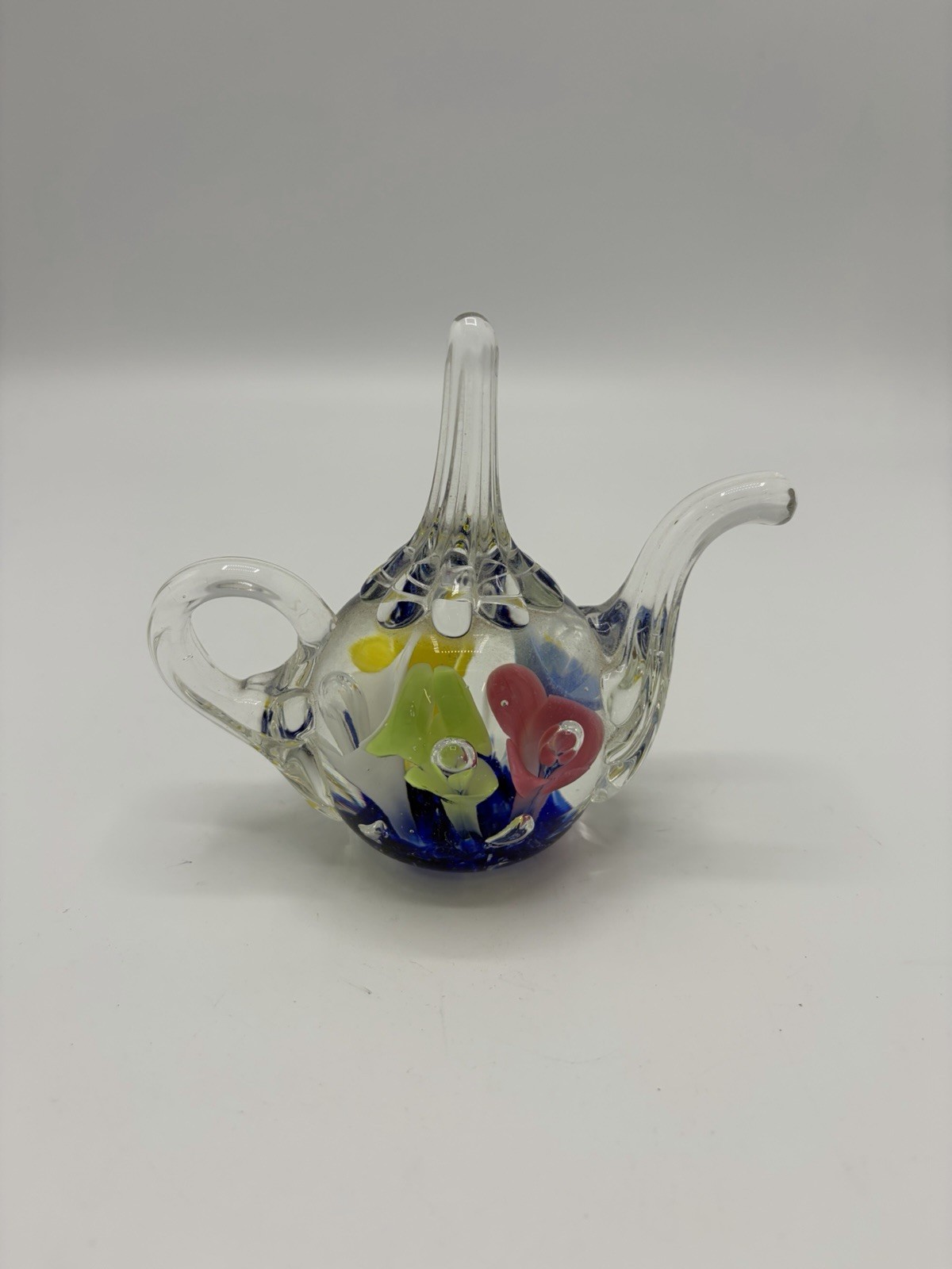 Joe St Clair Paperweight Glass Teapot Multicolor Hand Blown Art Vintage