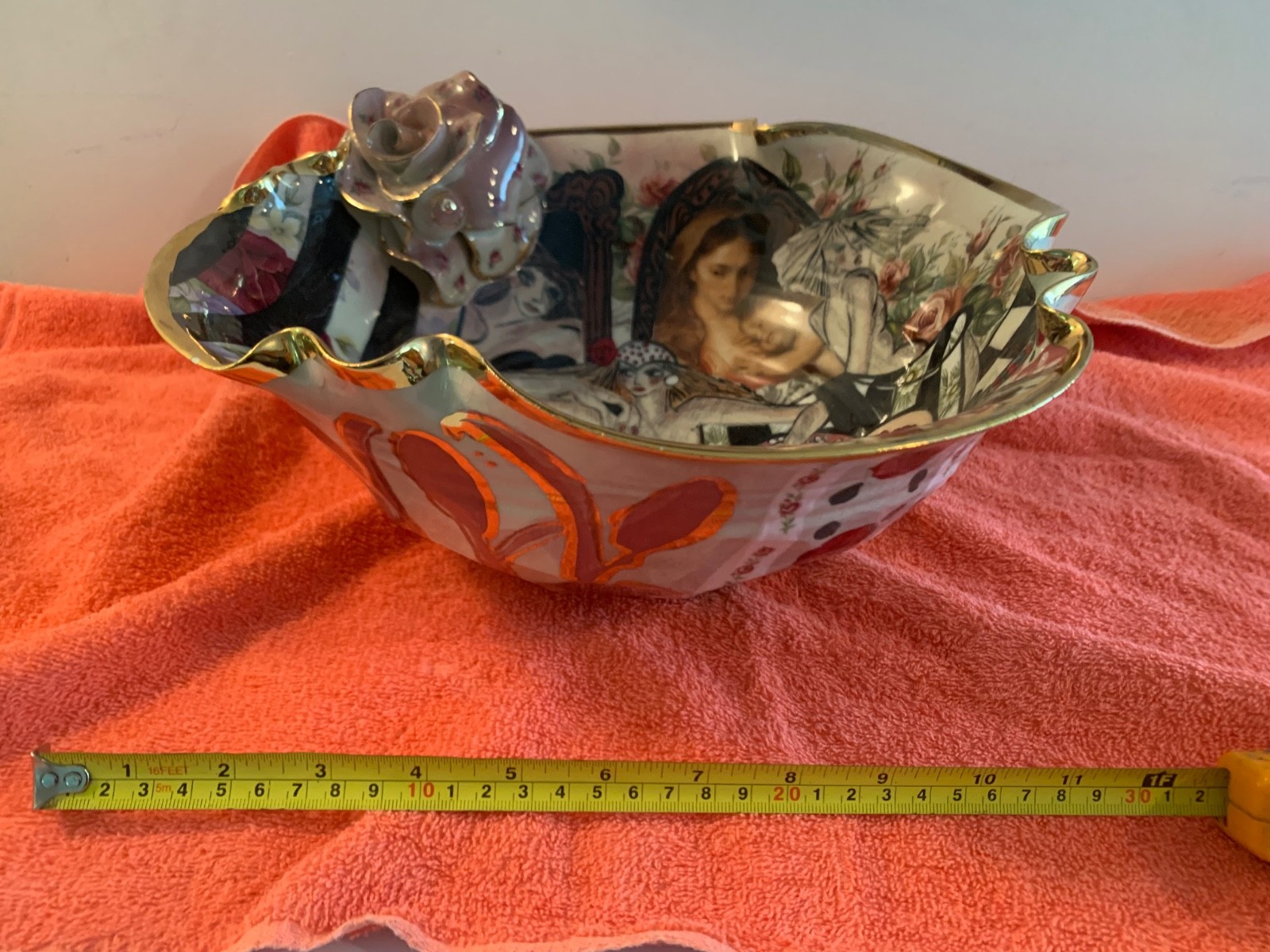 Signed Laney K. Oxman Unique Floral Bowl Hand Painted w/ Gold Trim Women’s Art