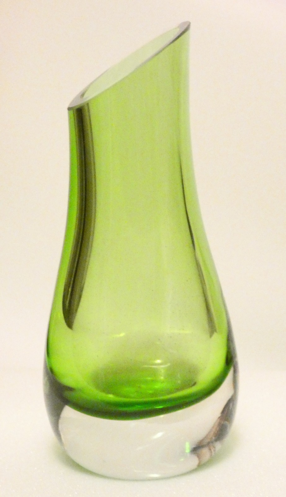 Blown Glass Vase, Green, signed, Poland, 7-3/4″ vintage, heavy, lovely, modern