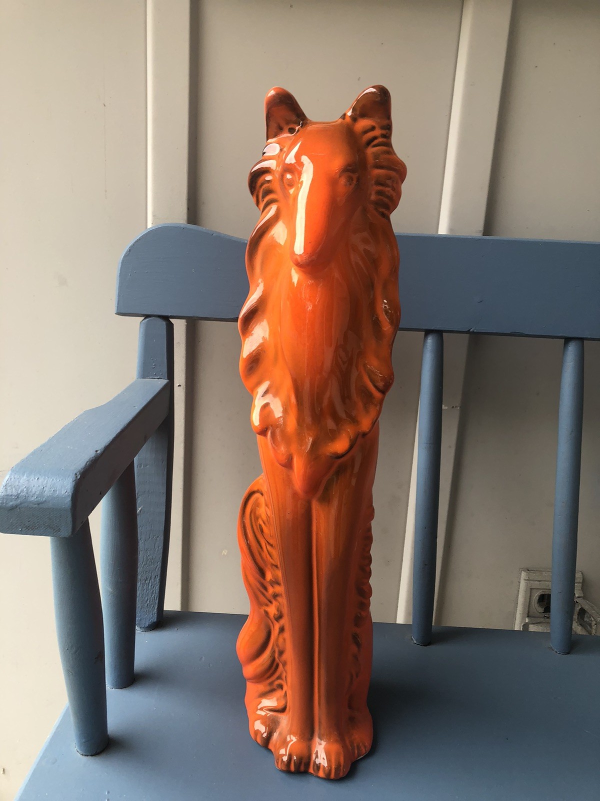 VITG Mid CENTURY MODERN COLLIE DOG FIGURE ORANGE CERAMIC 18″