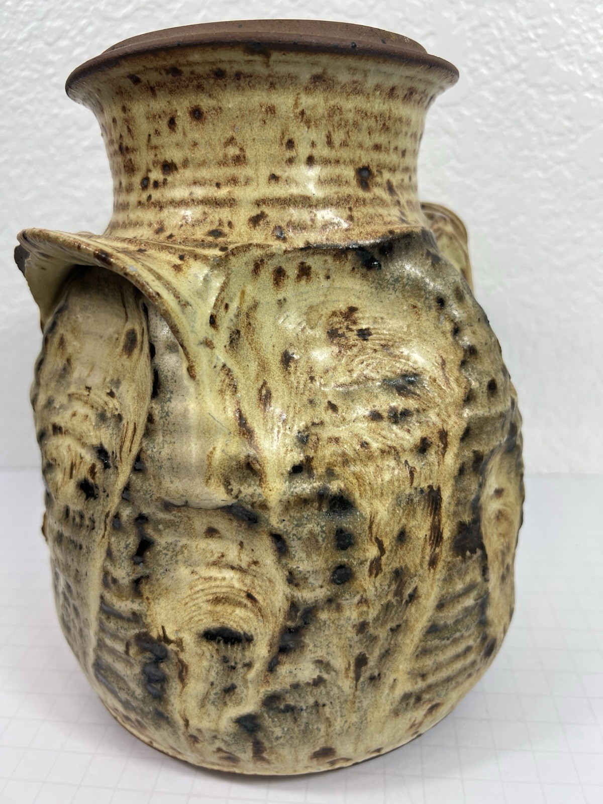 Catherine Cariaso Signed Large Pottery Vase Natural, Alligator, Safari Decor