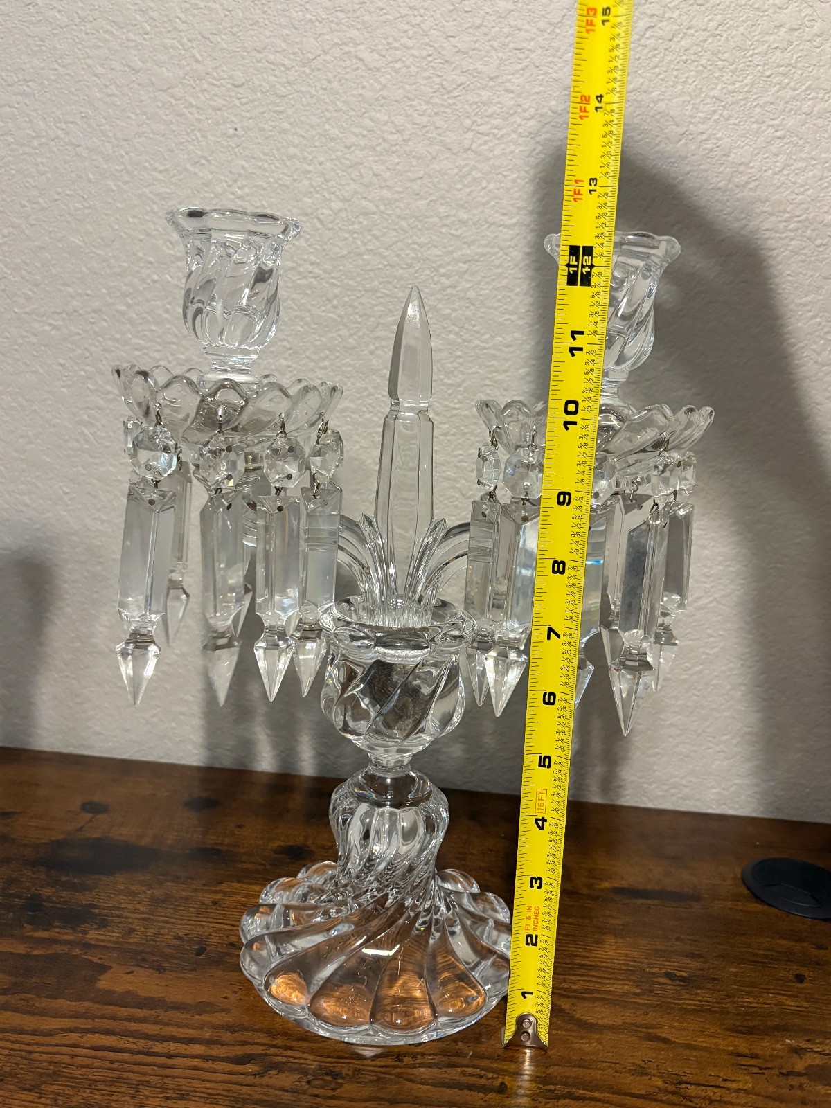 PAIR Of Baccarat Crystal 12.5″H Bambous Pattern 2 Light Candelabras