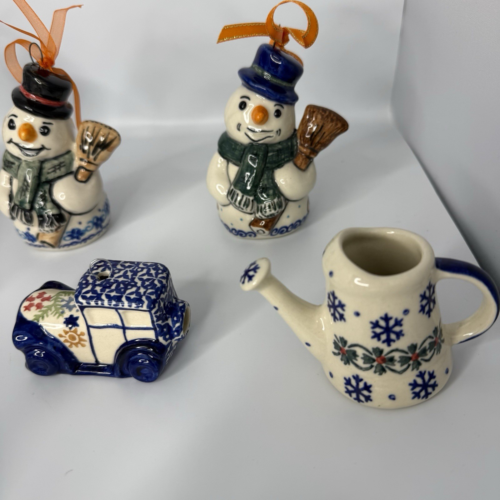 Boleslawiec Polish Pottery Christmas Ornaments Cow,Blue Rose Snowman,Vena READ