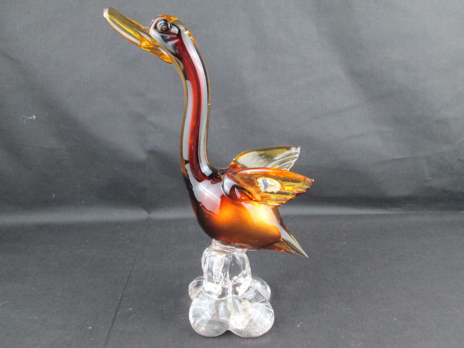 Genuine Venetian Glass Murano Italy Art Glass Duck/Swan Two Tone Amber & Clear