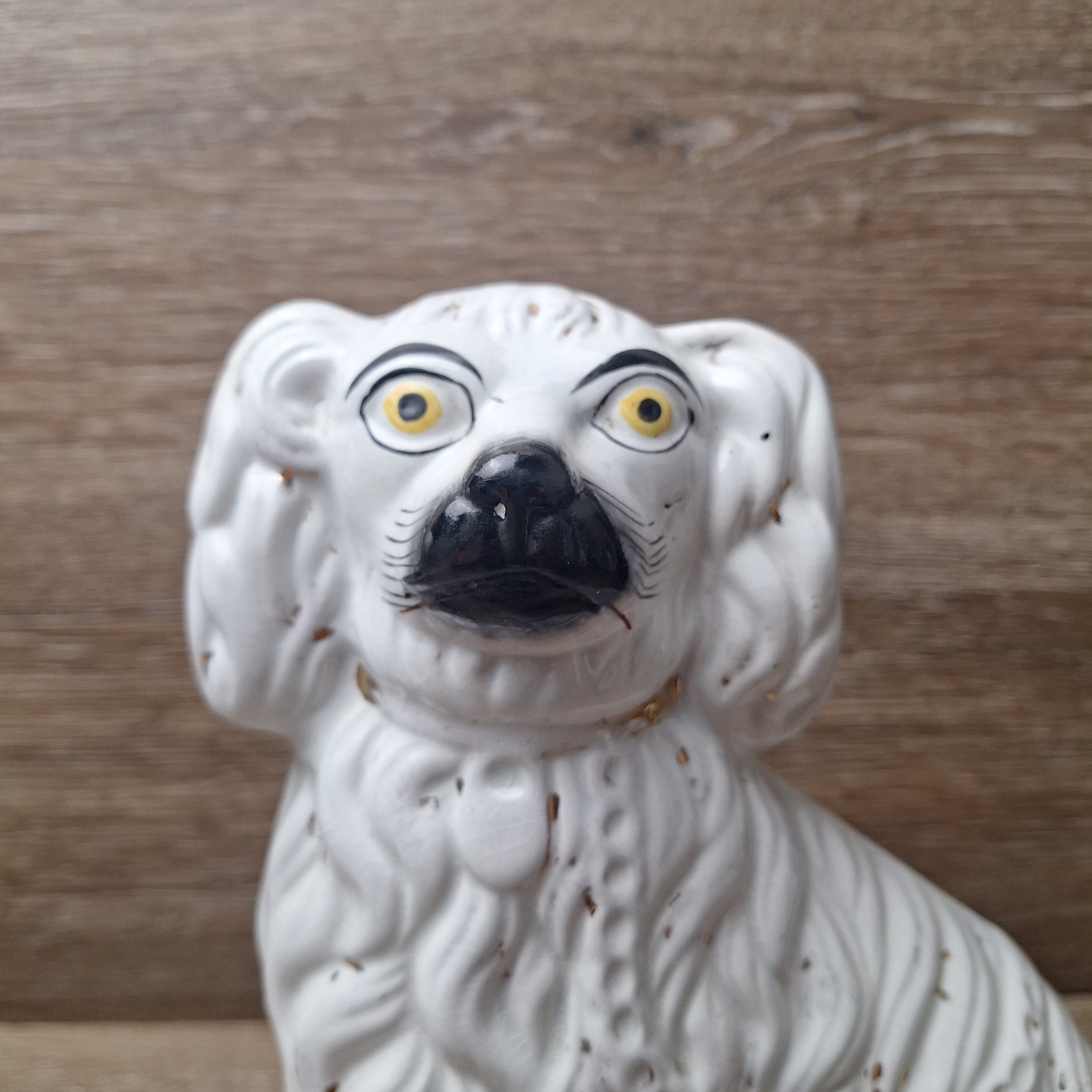 Antique Pair Staffordshire White Spaniel Mantle Dogs C1860