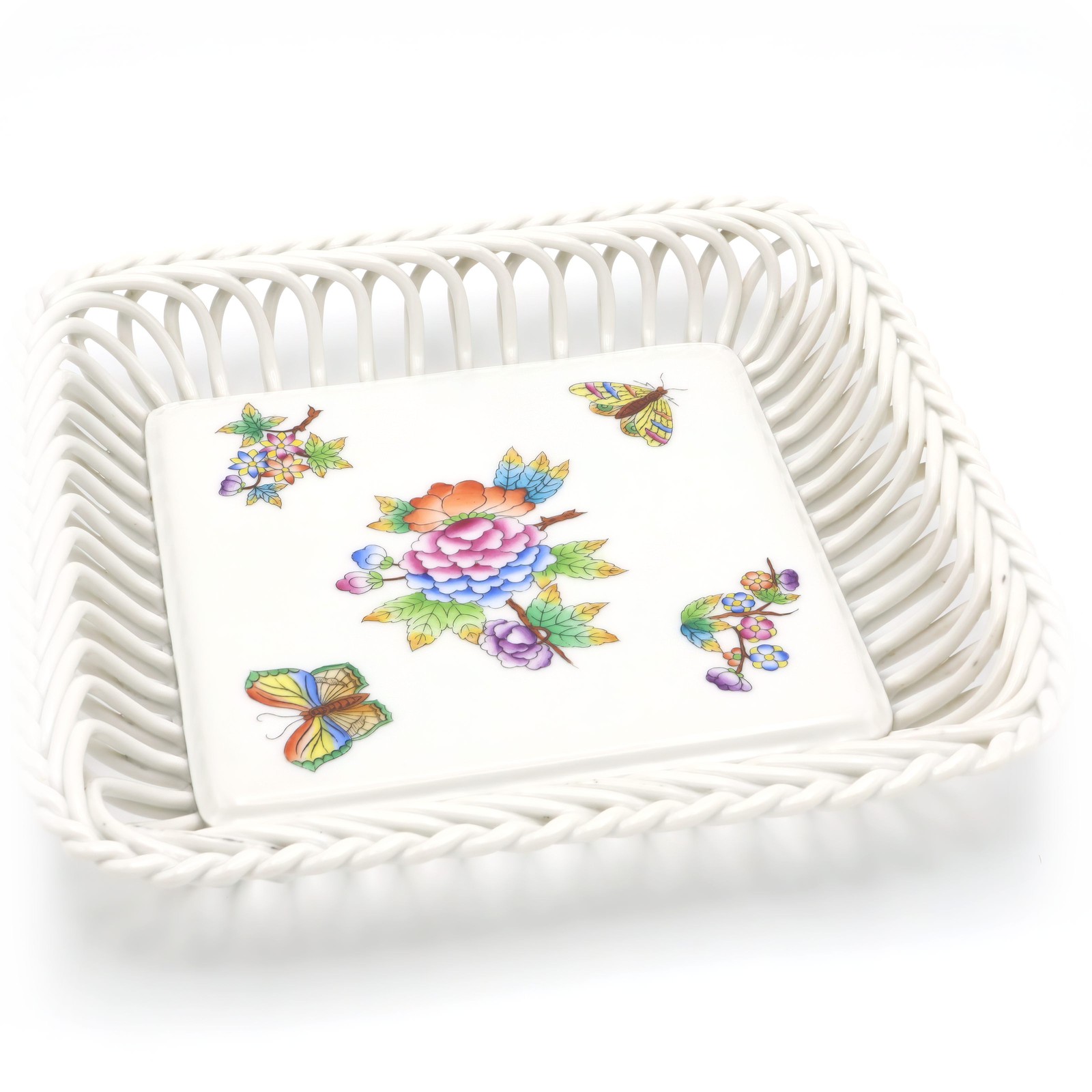 Herend Queen Victoria Open Weave Basket – Vintage Porcelain Centerpiece – Hand P