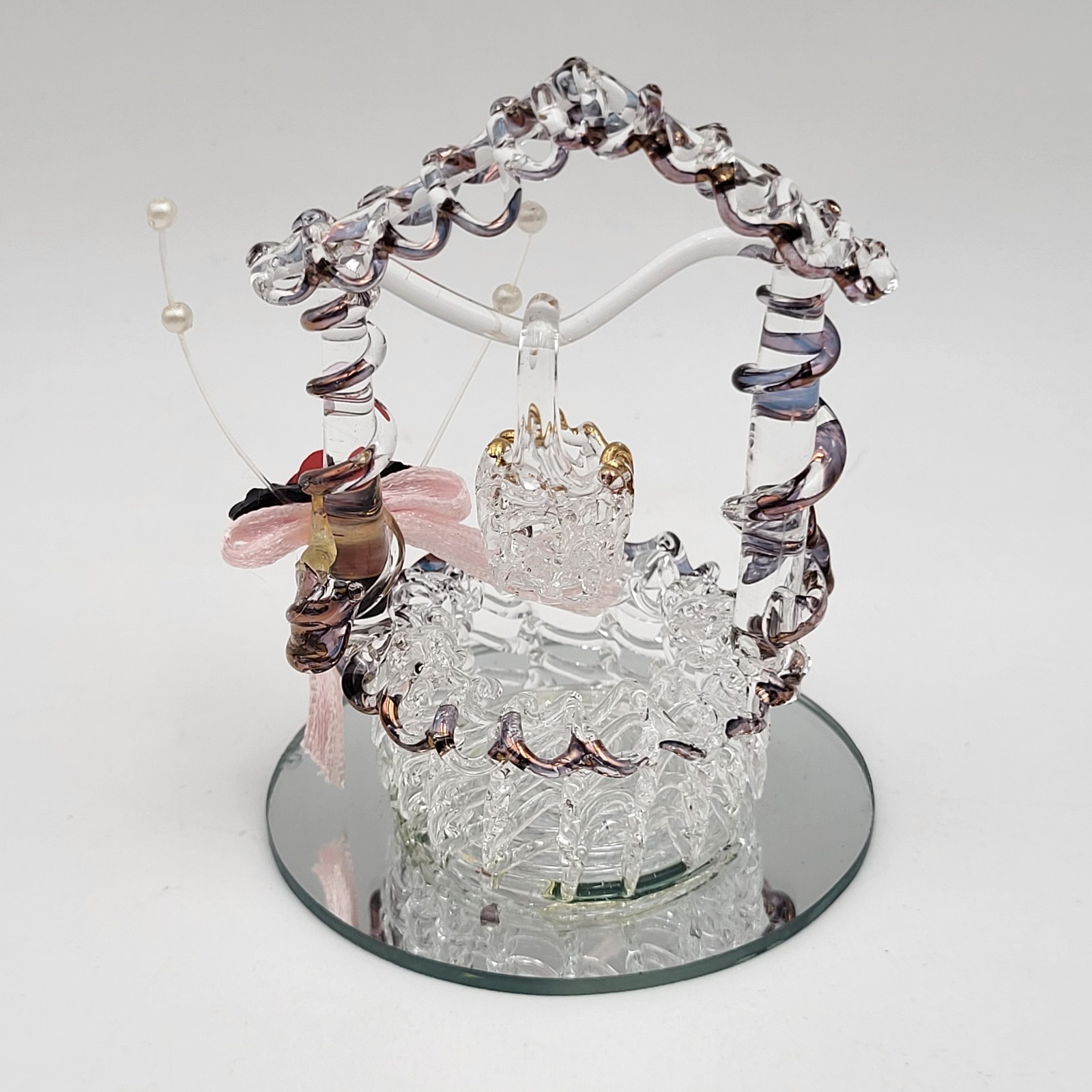 Vintage Clear Gold Trim Spun Glass Wishing Well on Mirror