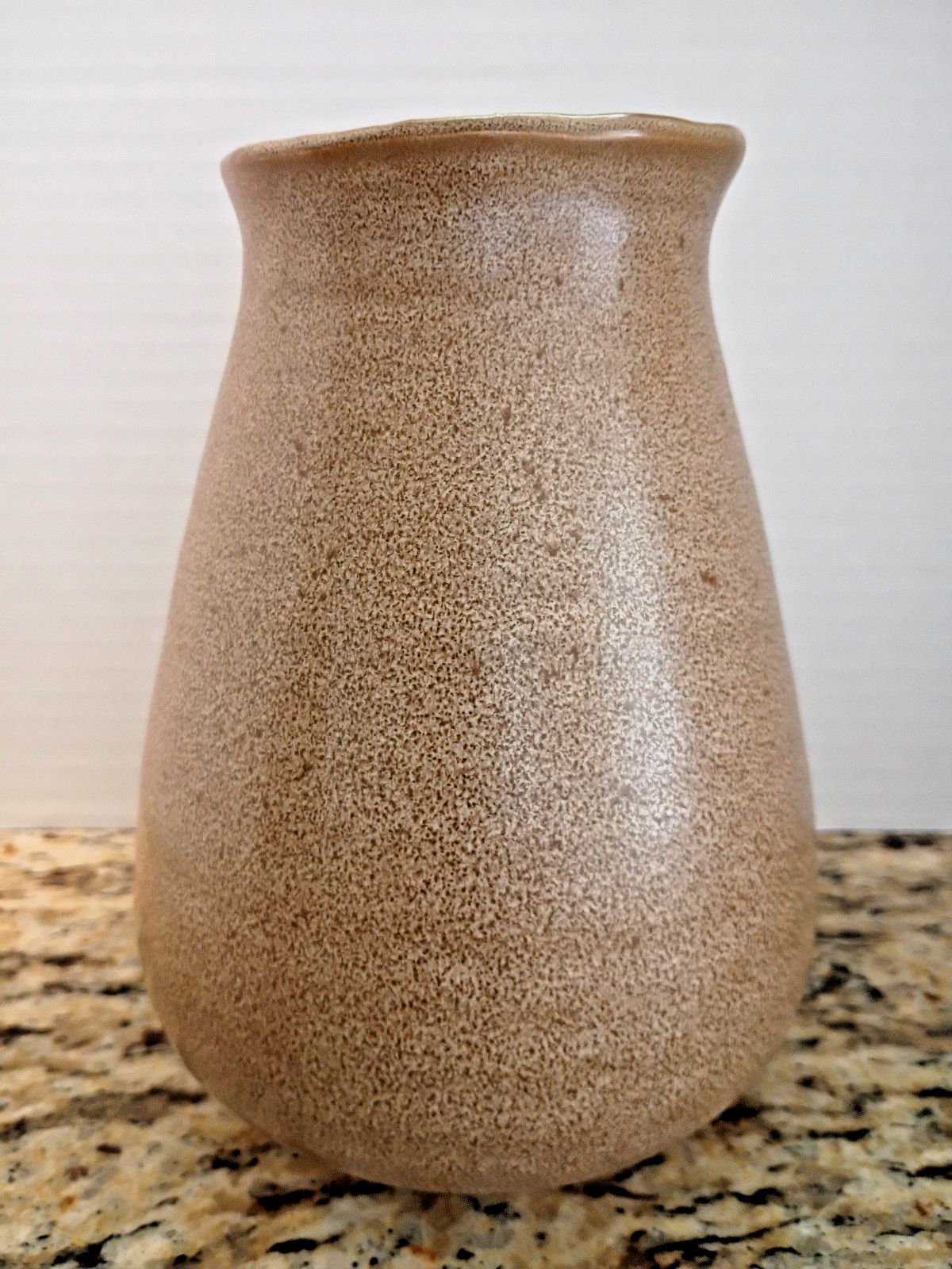 Earthy Natural Brown Ceramic Vase Curved Bulbous Lower Body Tapers Upward