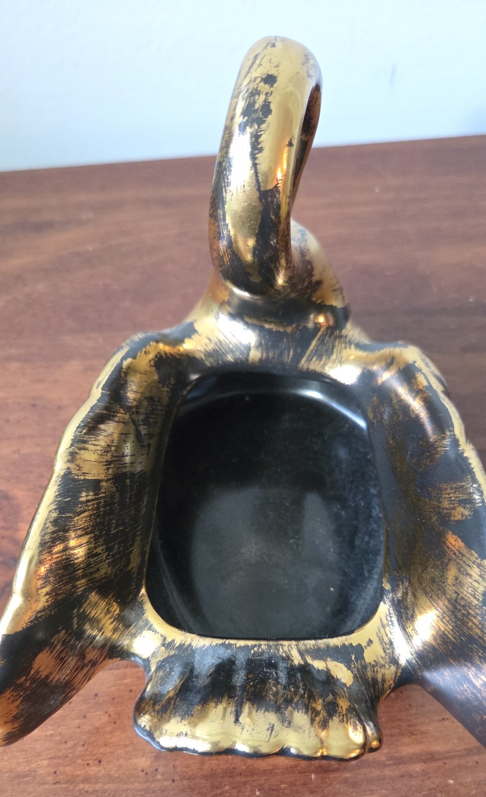 Vintage Stangl Black Gold Swan Planter Hand Painted Trenton NJ #5034 5″